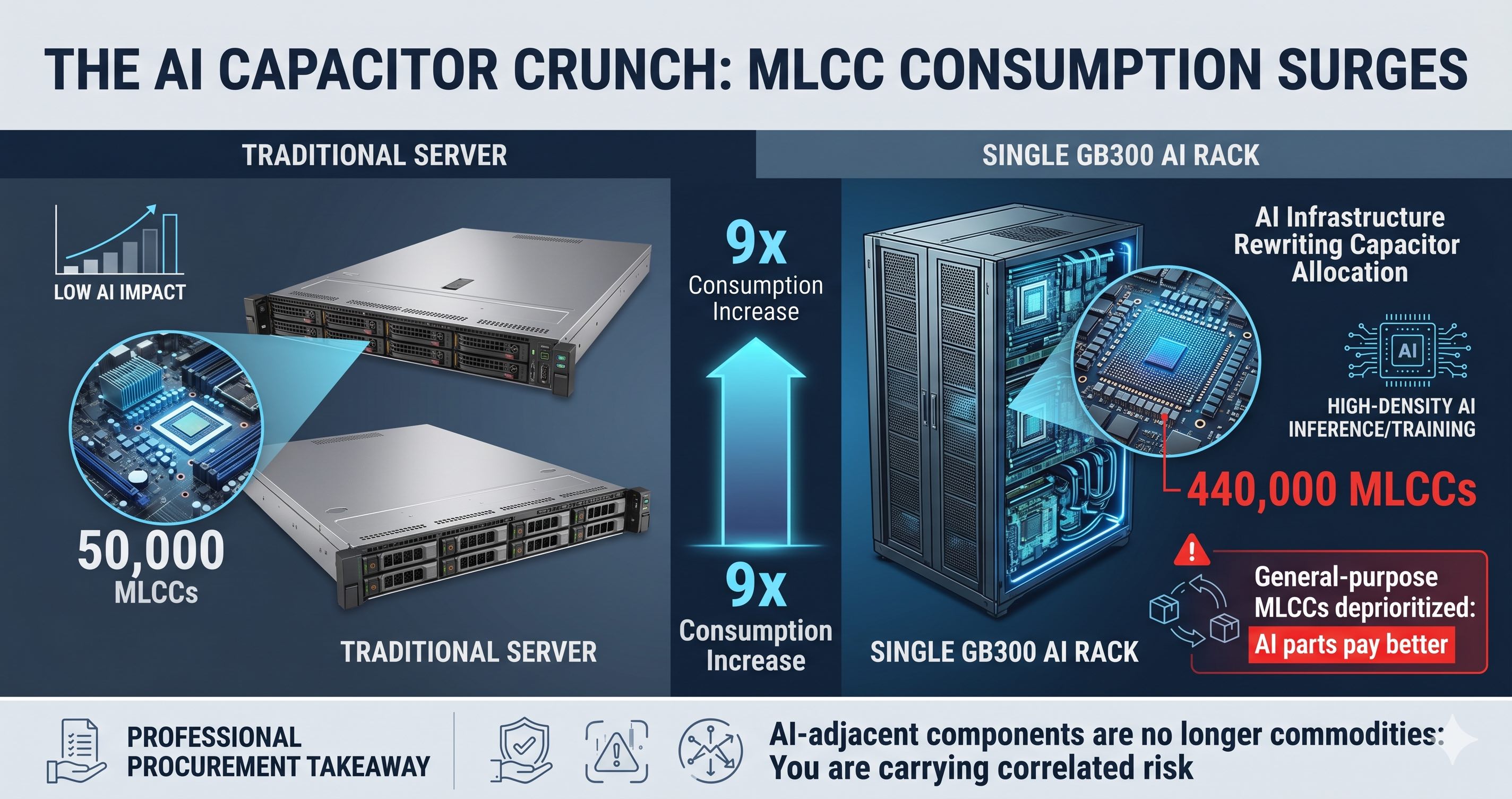 One AI Rack Now Eats 440,000 MLCCs: How the Passive Squeeze Is Pushing General-Purpose Capacitors Into the Spot and Secondary Channel