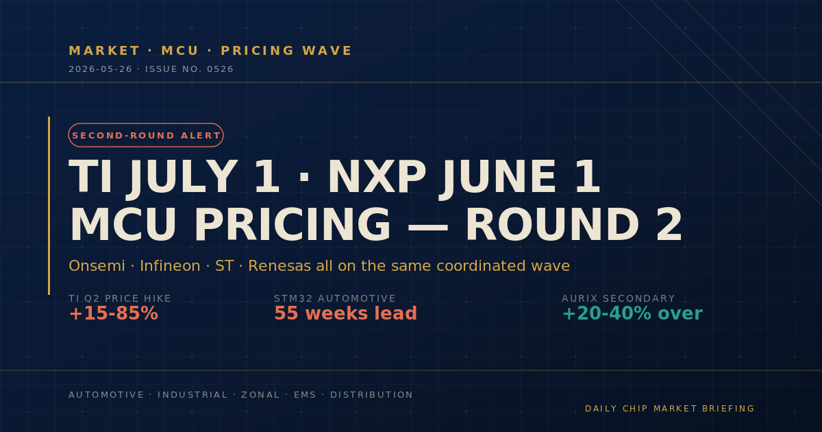 TI on July 1, NXP on June 1 — the same-year second price wave is here, and the industrial / automotive MCU window for brokers is opening, not closing
