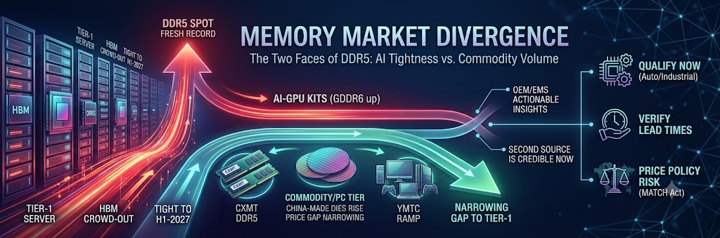 China-Made DDR5 Dies Are Finally Narrowing the Gap — In the Same Week Spot Hit a Record. Here's the Second-Source Read for Spot Buyers