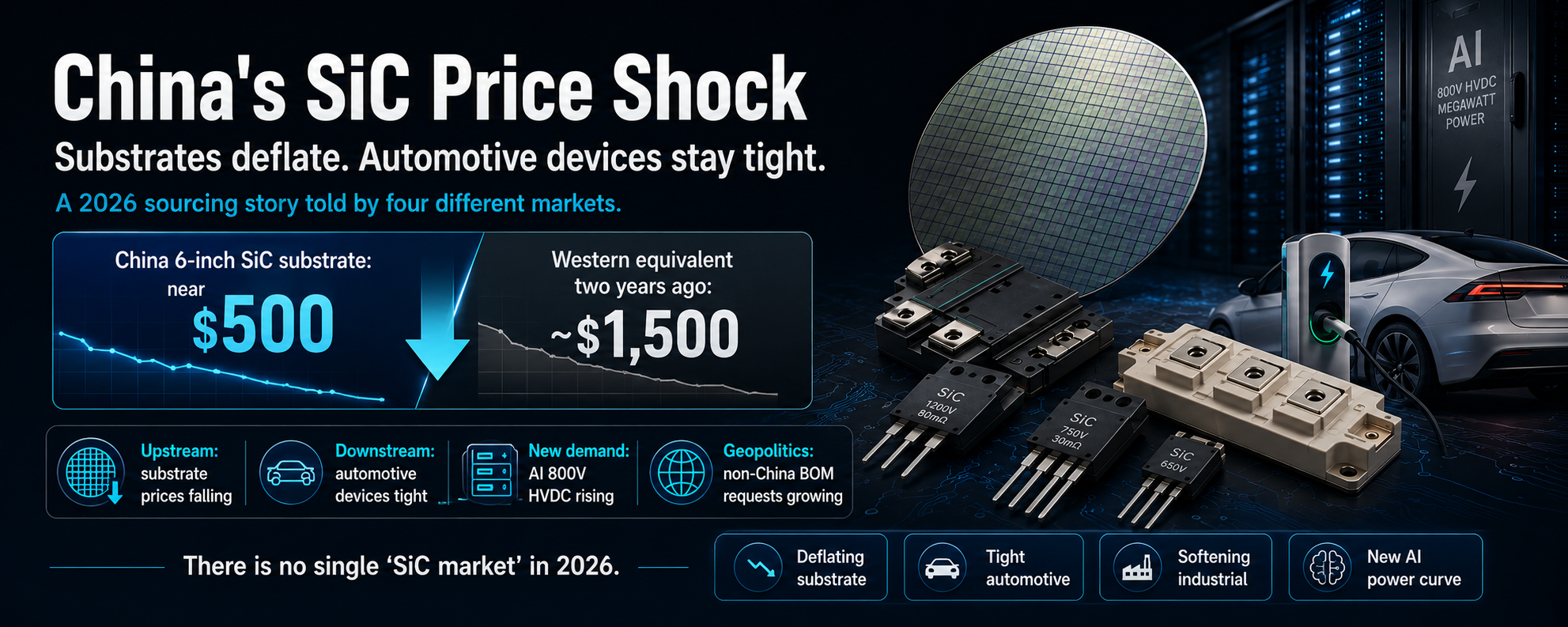 China Tightens Its Grip on SiC: $500 Substrates, the 8-Inch Transition, and What 800V AI Data Centers Mean for Power Sourcing