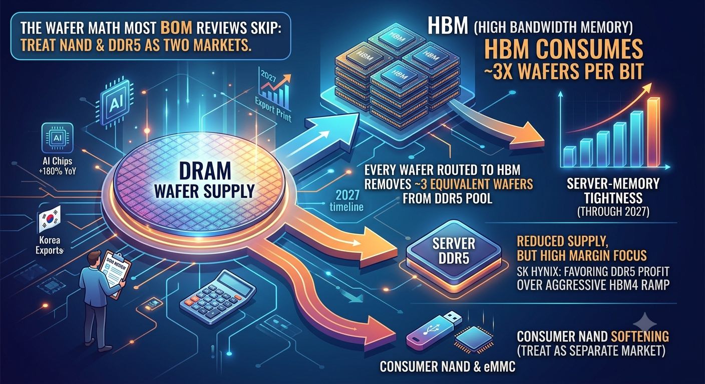 HBM Is Eating DDR5's Wafers: Why Server Memory Stays Tight Into 2027 — and Consumer Price Cuts Don't Change That