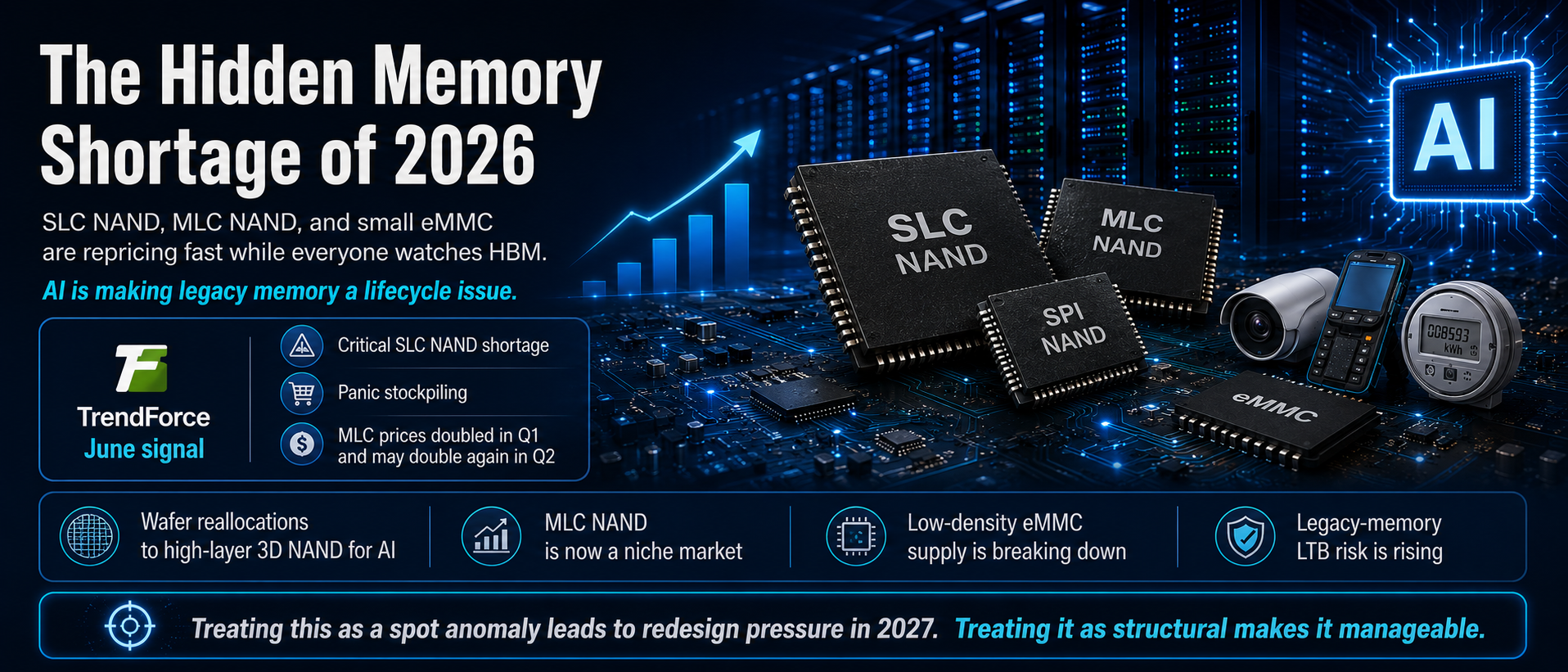 SLC and MLC NAND Just Became Endangered Parts: A Practical Sourcing Playbook for the Low-Density eMMC Squeeze