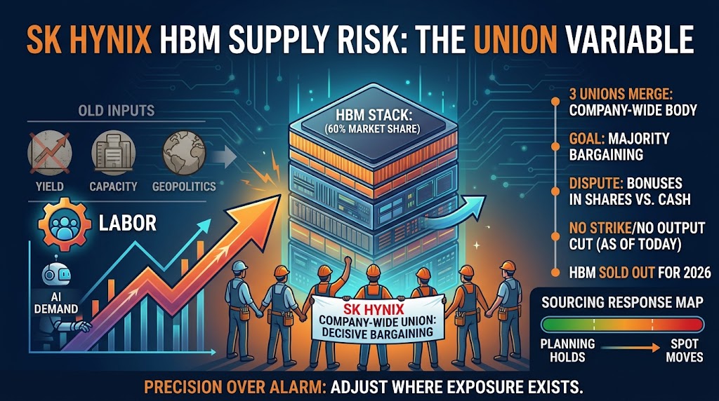 SK Hynix Just Opened a Labor Front at the World's #1 HBM Maker — What Spot Buyers Should Actually Track